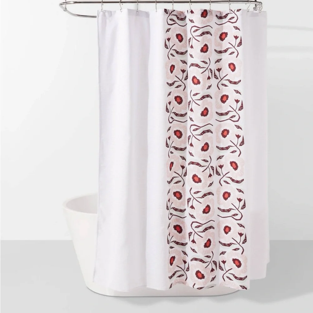 Room Essentials Target Folk Floral Print Shower Curtain White Pink Burgundy
